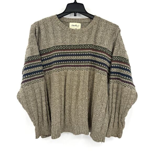 Eddie Bauer Beige Large VTG Mens Crew Neck Sweater Cotton Blend Grunge Coastal - Picture 1 of 7